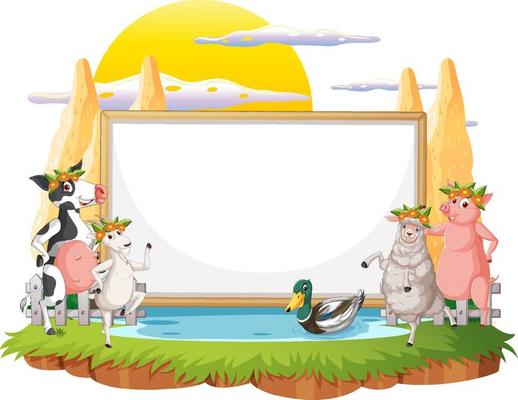 Empty banner template with farm animals