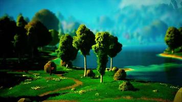 paisaje de dibujos animados con colinas y bosques video