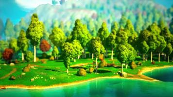 paisagem dos desenhos animados com colinas e floresta video