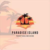 coconut tree and paradise island vintage vector logo illustration design
