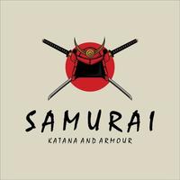 katana y casco samurai logo vector vintage ilustración diseño de plantilla. armadura japonesa y espada katana para samurai logo concepto vector emblema plantilla ilustración diseño