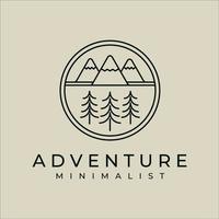 mountains and pines adventure line art minimalist vector logo illustration design