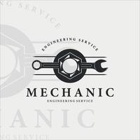 mechanic logo vintage vector illustration template label icon design. wrench and bolt logo for professional engineer concept design
