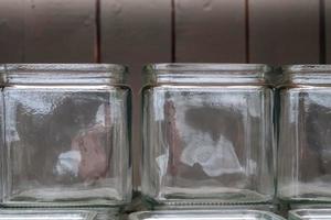 Old empty bottles in a close up view. photo