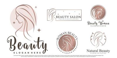 Beauty women icon set logo design inspiration for salon with creative element Premium Vector