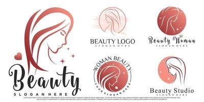 inspiración de diseño de logotipo de conjunto de iconos de mujeres de belleza para salón con vector premium de elemento creativo