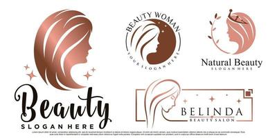 inspiración de diseño de logotipo de conjunto de iconos de mujeres de belleza para salón con vector premium de elemento creativo