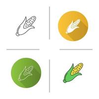 Corn icon. Flat design, linear and color styles. Maize. Isolated vector illustrations