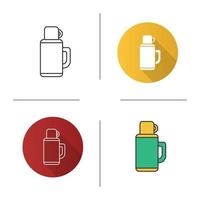 Thermos icon. Flat design, linear and color styles. Hot drink. Isolated vector illustrations