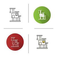 Cat's tree house icon. Flat design, linear and color styles. Pets furniture. Scratching post. Isolated vector illustrations