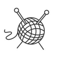 Wool clew with knitting needles linear icon. Thin line illustration. Yarn ball. Contour symbol. Vector isolated outline drawing