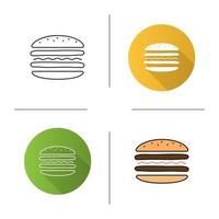 Burger cutaway icon. Flat design, linear and color styles. Sandwich. Hamburger assembly. Isolated vector illustrations