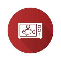 Fish in microwave oven flat design long shadow glyph icon. Reheating meal. Vector silhouette illustration