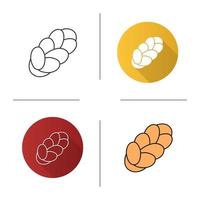 Challah icon. Flat design, linear and color styles. Holiday jewish braided bread. Challot, challos. Isolated vector illustrations