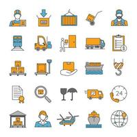 Cargo shipping color icons set. Delivery service. Land, air and water transportation. Isolated vector illustrations