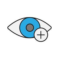 Human eye with plus sign color icon. Farsighted vision. Hyperopia. Isolated vector illustration