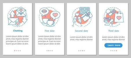 Online dating onboarding mobile app page screen with linear concepts. Romantic relationships development steps graphic instructions. UX, UI, GUI vector template with illustrations