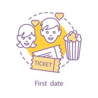 First date concept icon. Romantic relationships idea thin line illustration. Movie date. Vector isolated outline drawing