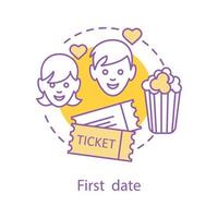 First date concept icon. Romantic relationships idea thin line illustration. Movie date. Vector isolated outline drawing