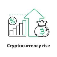 icono de concepto de aumento de criptomoneda. ilustración de línea delgada de idea de crecimiento de ganancias. minería Bitcoin. dibujo de contorno aislado vectorial vector