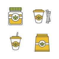 Tea drinks color icons set. Detox herbs and cocktails. Isolated vector illustrations
