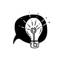 Illustration of a lamp a symbol of a good idea in black color in a doodle style. vector