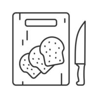 Wooden cutting board with sliced bread linear icon. Thin line illustration. Contour symbol. Vector isolated drawing