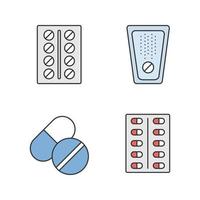 Pills color icons set. Medications. Isolated vector illustrations