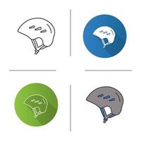 Ski and snowboard helmet icon. Bicycle safety hat. Flat design, linear and color styles. Isolated vector illustrations