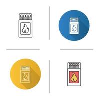 Open matchbox with matchsticks icon. Flat design, linear and color styles. Isolated vector illustrations