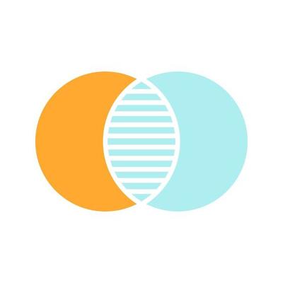 Discrete maths glyph color icon. Overlapping circles. Intersection. Venn diagram. Silhouette symbol on white background with no outline. Negative space. Vector illustration