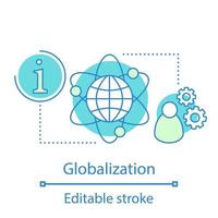 Globalization concept icon. International interaction idea thin line illustration. Network connection. Information access. Vector isolated outline drawing. Editable stroke