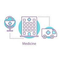 Healthcare service concept icon. Ambulance. Medical help. Hospital idea thin line illustration. Vector isolated outline drawing