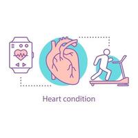 Heart condition concept icon. Cardiology idea thin line illustration. Cardio training. Sports. Vector isolated outline drawing