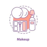 Makeup concept icon. Cosmetics idea thin line illustration. Beauty salon. Rouge, foundation and cotton pads. Vector isolated outline drawing