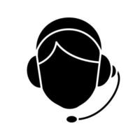 Call center operator glyph icon. Support service. Silhouette symbol. Negative space. Vector isolated illustration