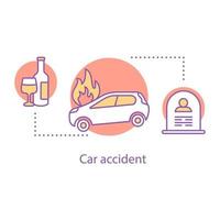 Car accident concept icon. Alcohol related death idea. Thin line illustration. Car crash compilation. Vector isolated outline drawing