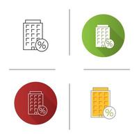 Home loan discount icon. High rise flats and buildings mortgage interest rate.Flat design, linear and color styles. Isolated vector illustrations