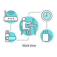 Working time concept icon. Programming idea thin line illustration. IT technology. Office worker. Freelancer. Vector isolated outline drawing