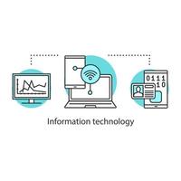 icono del concepto de tecnología de la información. ilustración de línea delgada de idea de servicios digitales. informática. dibujo de contorno aislado vectorial vector