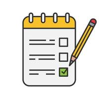 To do list color icon. Notepad with pencil. Taking notes. Checklist. Isolated vector illustration