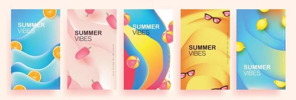 colección de diseños de fondo abstractos, afiche de venta de verano colorido, contenido promocional de medios sociales vector