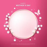 Mothers day background layout in circle frame with flower vector