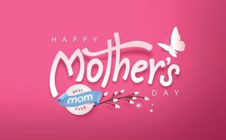 Mothers day calligraphy poster banner background layout in paper art vector