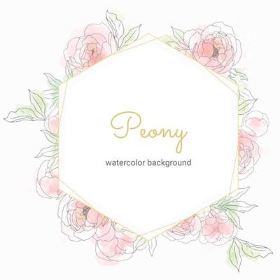 loose watercolor doodle line art peony flower bouquet wreath frame banner background