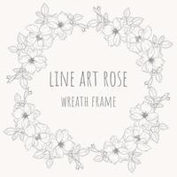 doodle line art rose flower bouquet wreath frame with copy space for text vector