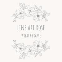 doodle line art rose flower bouquet wreath frame with copy space for text vector