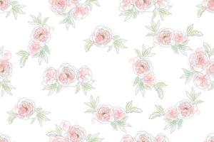 loose watercolor doodle line art peony flower bouquet seamless pattern vector