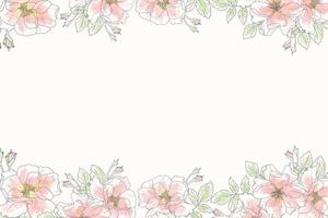 watercolor line art pink rose flower bouquet wreath frame minimal banner background vector
