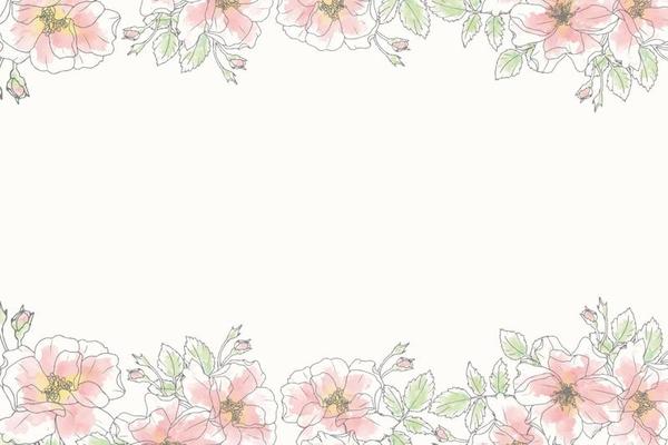 watercolor line art pink rose flower bouquet wreath frame minimal banner background